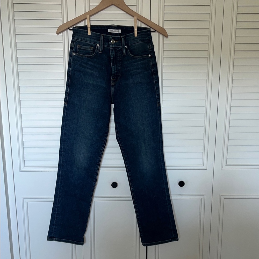 Good American Dark Blue Straight Leg Jeans